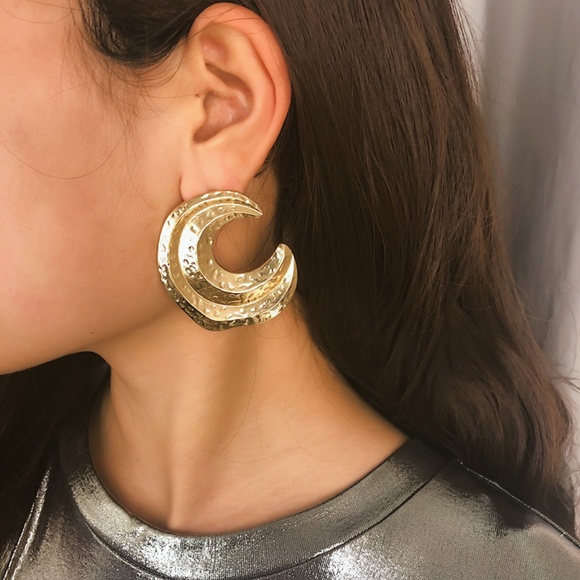 Urban Outfitters Jewelry - Unique Design//Moon Hoop Earrings GOLD SILVER